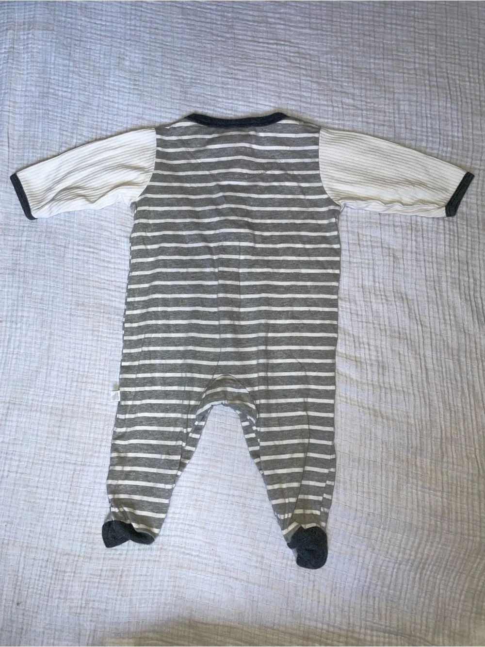 Grey & White Striped Lion Pocket Footie - Yellow Accent